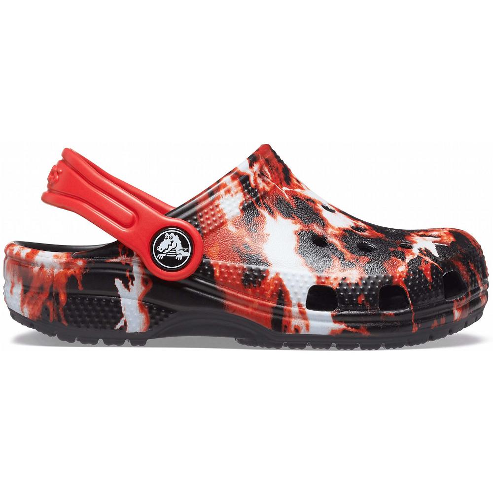 Red / Black Boys' Crocs Classic Bleach Dye Clogs | NZ 1347XYUF